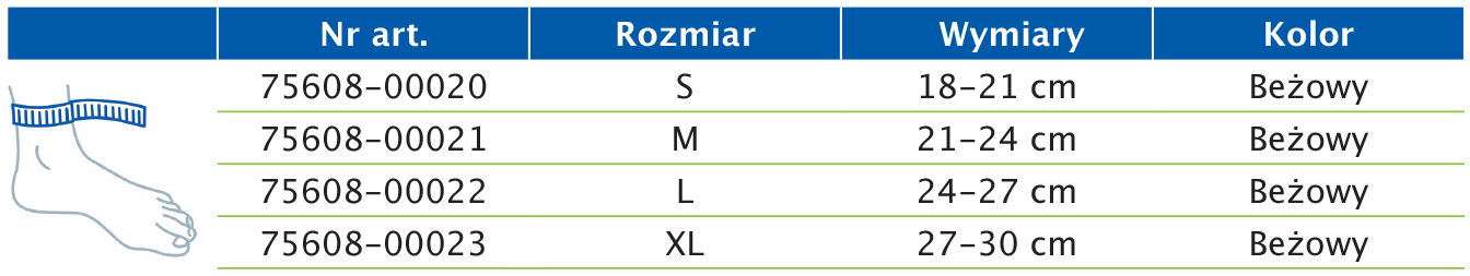 Tabela rozmiarów przedstawiająca wymiary opaski na staw skokowy Actimove Everyday Supports Tabela rozmiarów przedstawiająca wymiary opaski na staw skokowy Actimove Everyday Supports